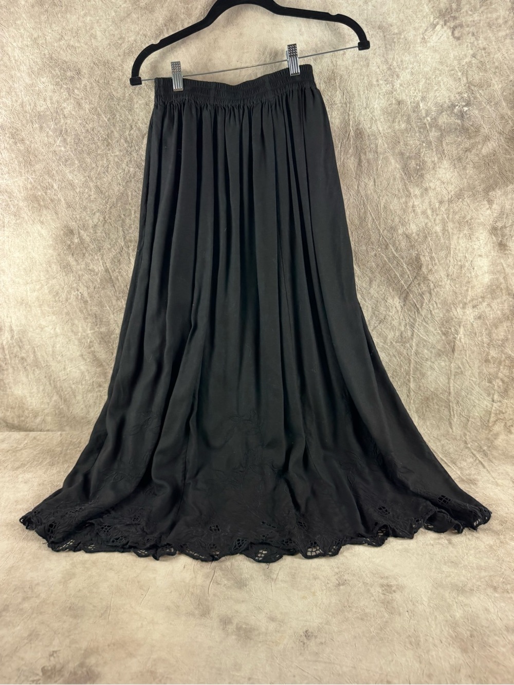 Jane Ashley Black Maxi Skirt with Lace Hem Goth Punk Back to School